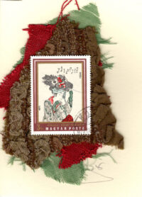 Geisha with Large Hat in Red & Green by Hokusai (Hungary) Card - Vers. #1