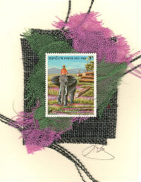 Grey Elephant w/Rider in Pink Fields (Laos) Card