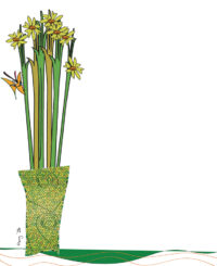Green & Orange Flowers - Green Mosaic Vase Notepad  - Blank