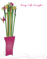 'Keep Life Simple' - Pink & Green Flowers in Pink Mosaic Vase Small Notepad